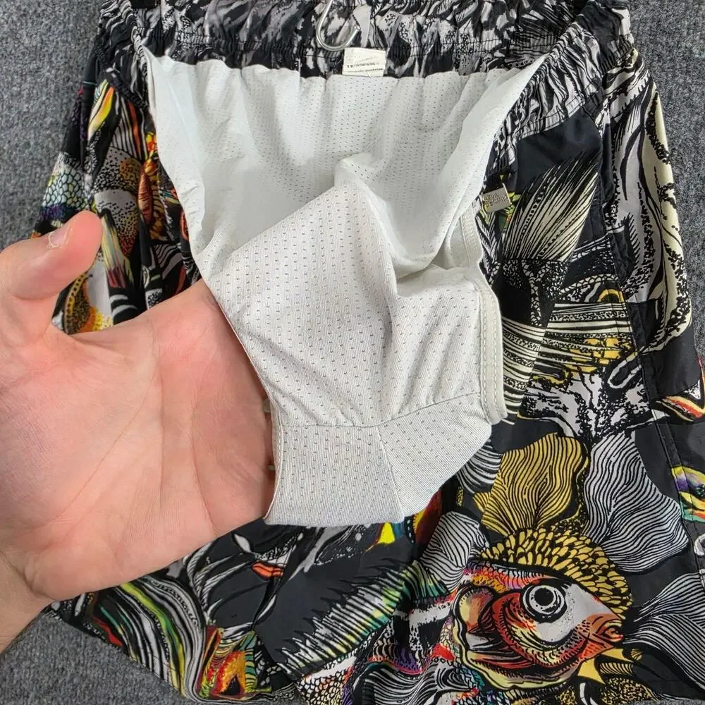 Agua Bendita Swim Trunks Men 36 Tropical Fish Print Mesh Lined Multi Beach Pool